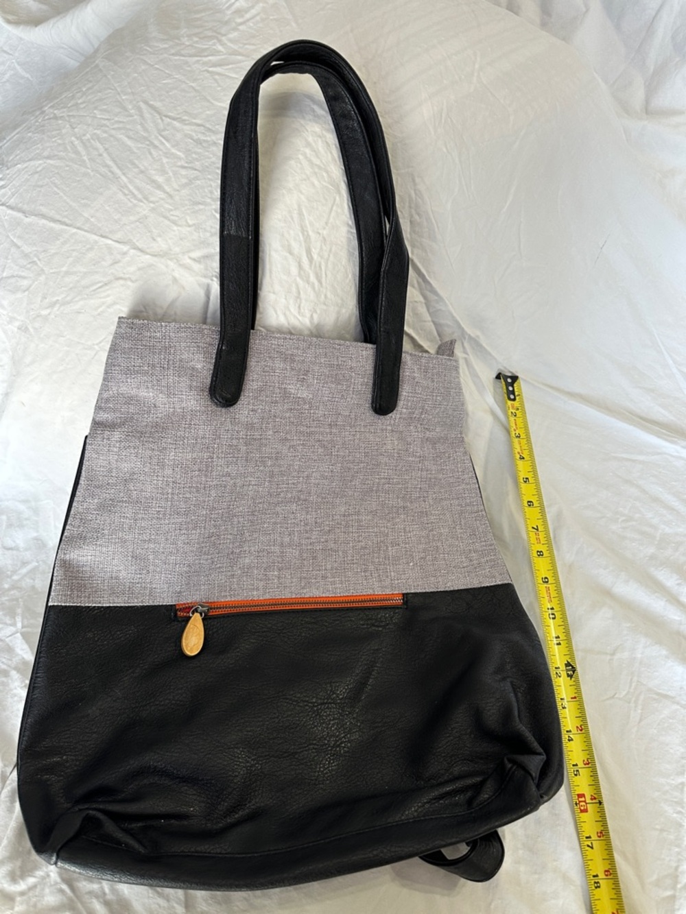 Two-Tone Gray and Black Women's Tote with Orange Zip Accent